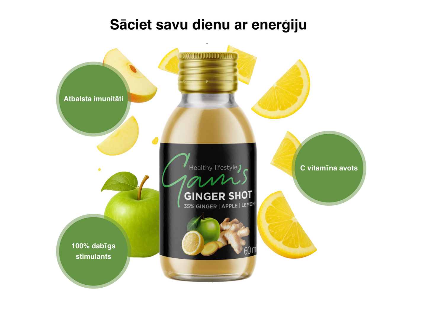 Gam's ingvera šots ar ābolu un citronu 60ml