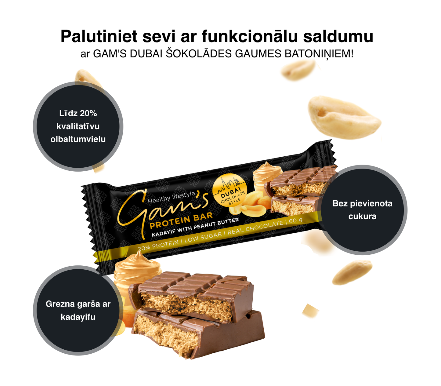 Gam's Protein Dubai šokolādes stila batoniņš ar zemesriekstu sviestu 60g