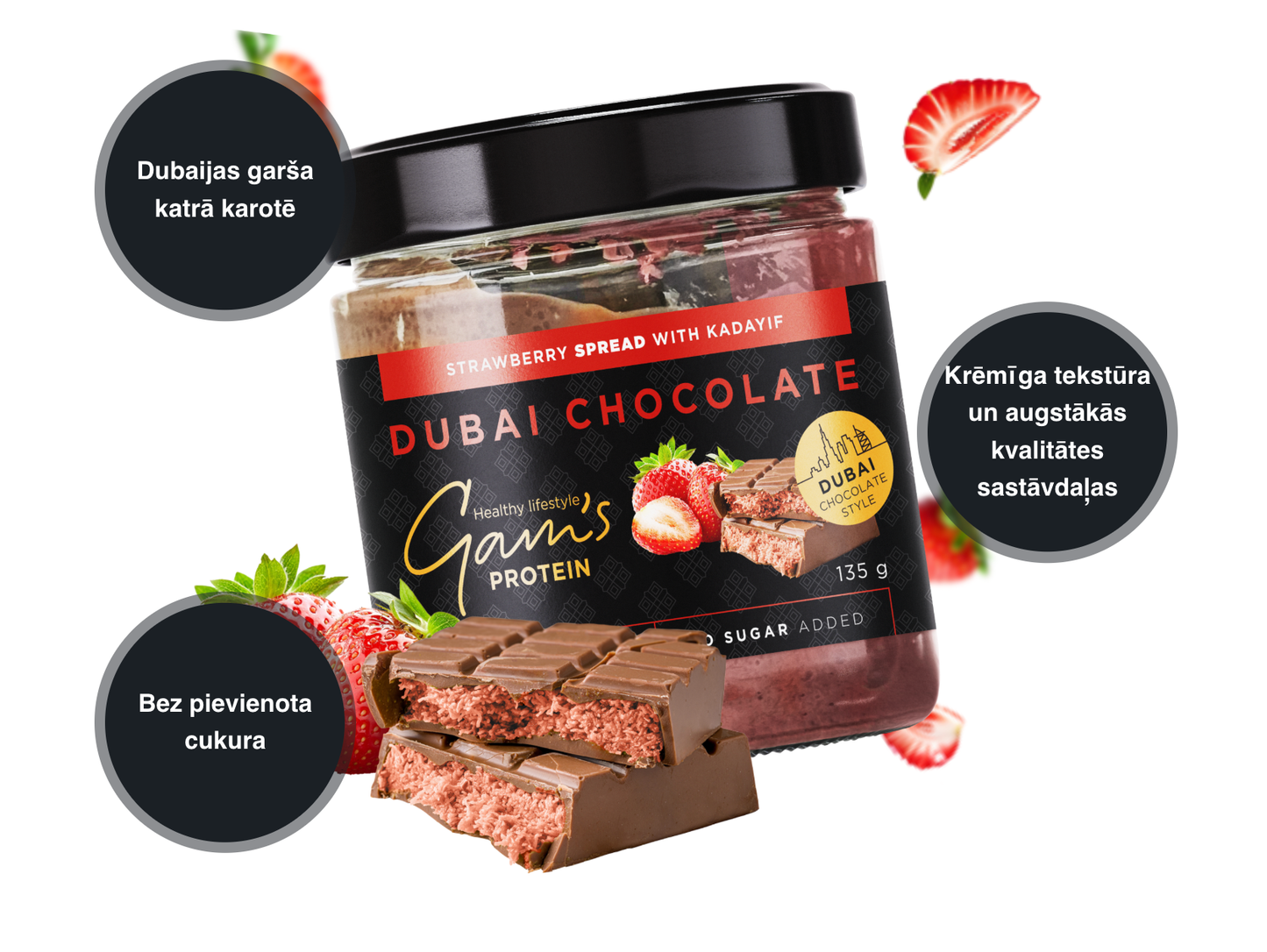 Gam's Protein Dubai šokolādes stila krēms ar zemenēm 135g