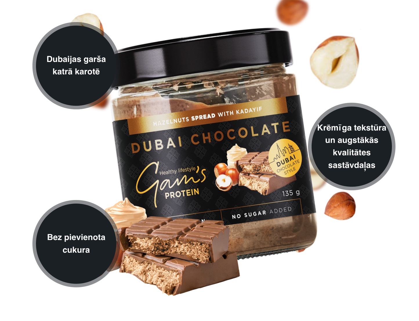Gam's Protein Dubai šokolādes stila lazdu riekstu krēms 135g