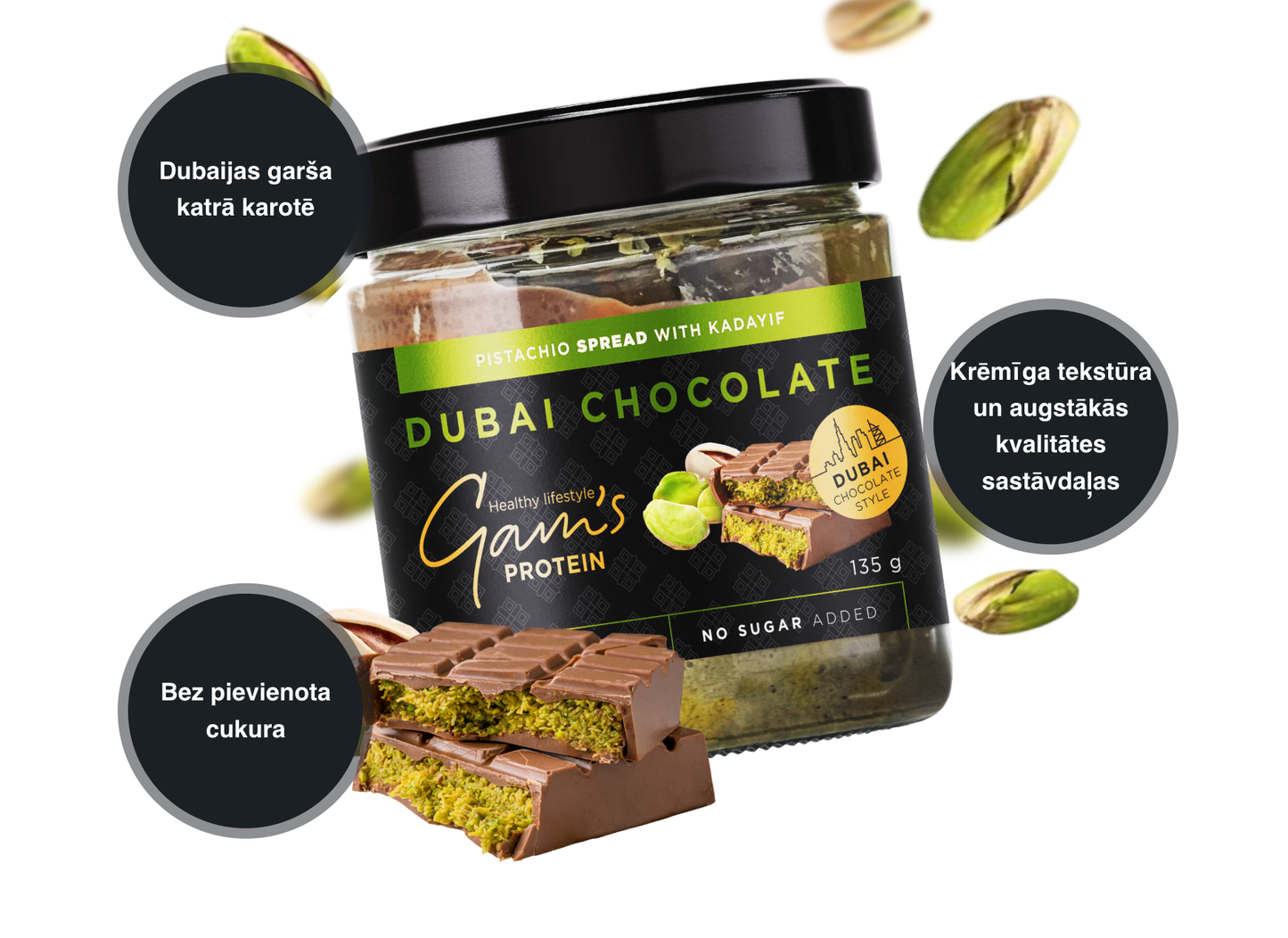 Gam's Protein Dubai šokolādes stila krēms ar pistācijām 135g