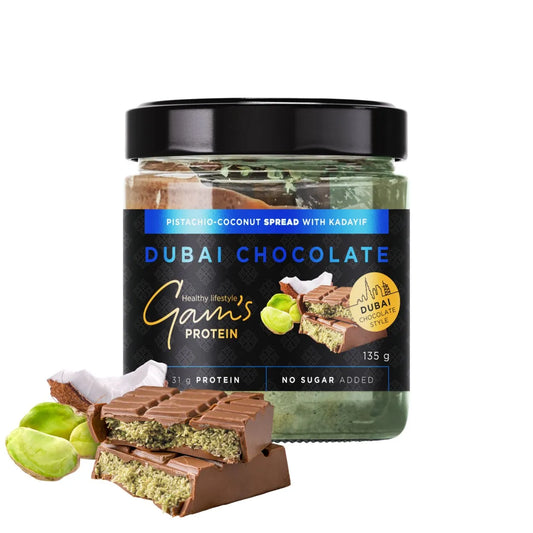 Gam's Protein Dubai šokolādes stila krēms ar pistācijām un kokosriekstu garšu 135g