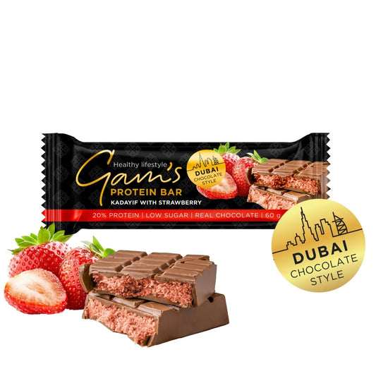 Gam's Protein Dubai šokolādes stila batoniņš ar zemenēm 60g